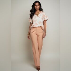 Wanderly Cream & Peach Floral Flutter Sleeve Blouse